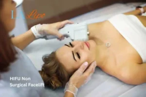 Woman having Hi-Fu to reduce wrinkles Ilford.