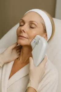 Woman receiving HIFU non surgical facelift treatment Ilford