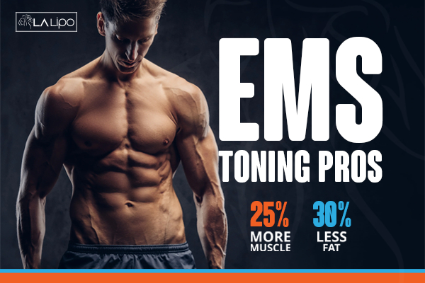 Graphic of man with toned body showing the benefits of LA-EMS Body Sculpting Ilford treatment