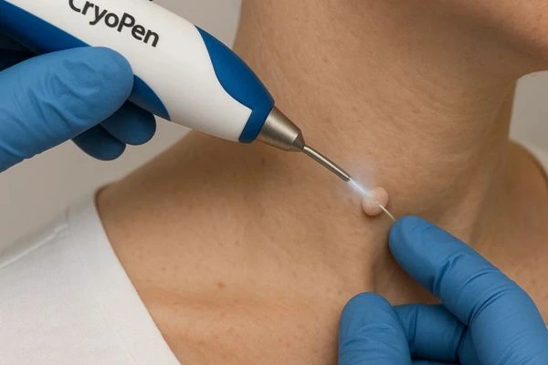 Person receiving cryotherapy Ilford for skin tag removal
