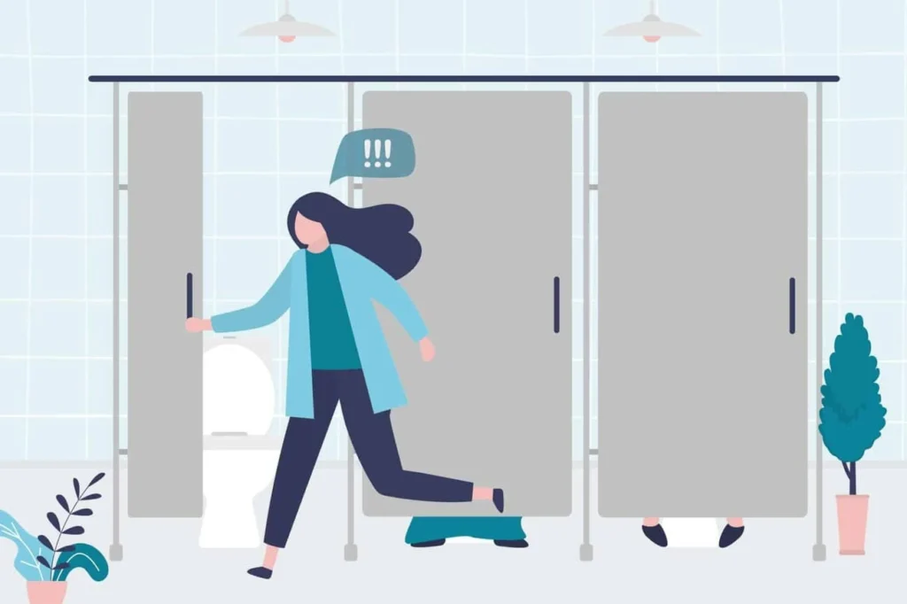 graphic of Urine incontinence Ilford woman running to the toilet.
