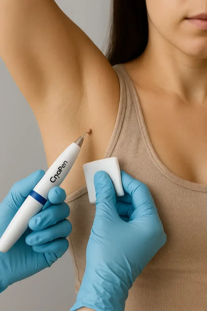 woman having cryopen to remove underarm skin tags Ilford